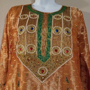 3 Piece Set: Shiny Gold Kurta, Shalwar, and Dupatta